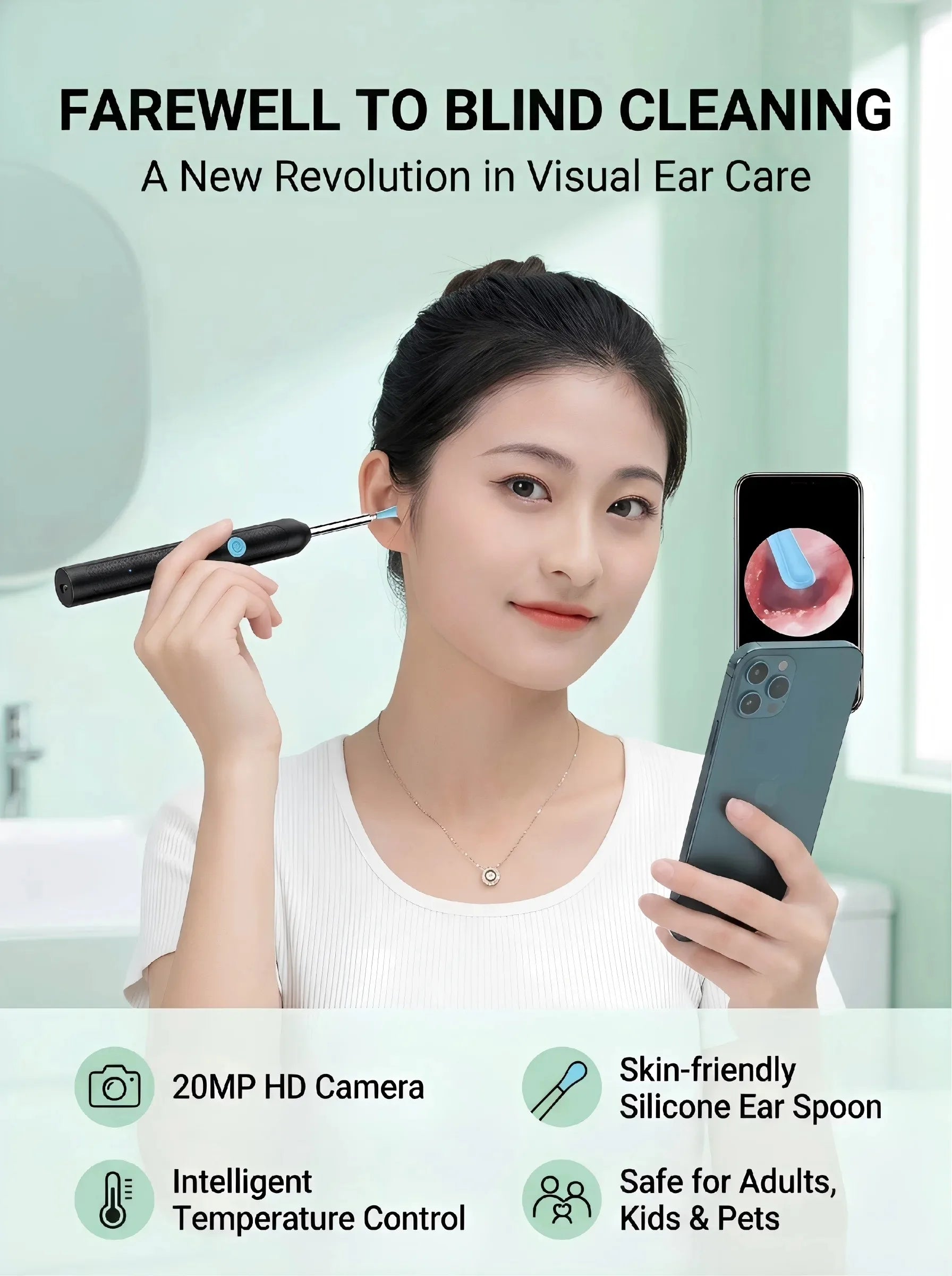 Wireless Visual Ear Cleaner with Camera Safe Ear Wax Removal Otoscope Kit with LED Light Silicone Tip Ear Cleaning Tool for Ho