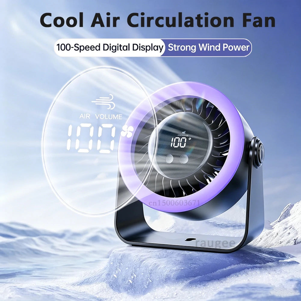 Mini Portable Desk Fan USB Table Fan Rotatable Hanging Wall Mount Fan With Digital Display Rechargeable Camping Desk Fan