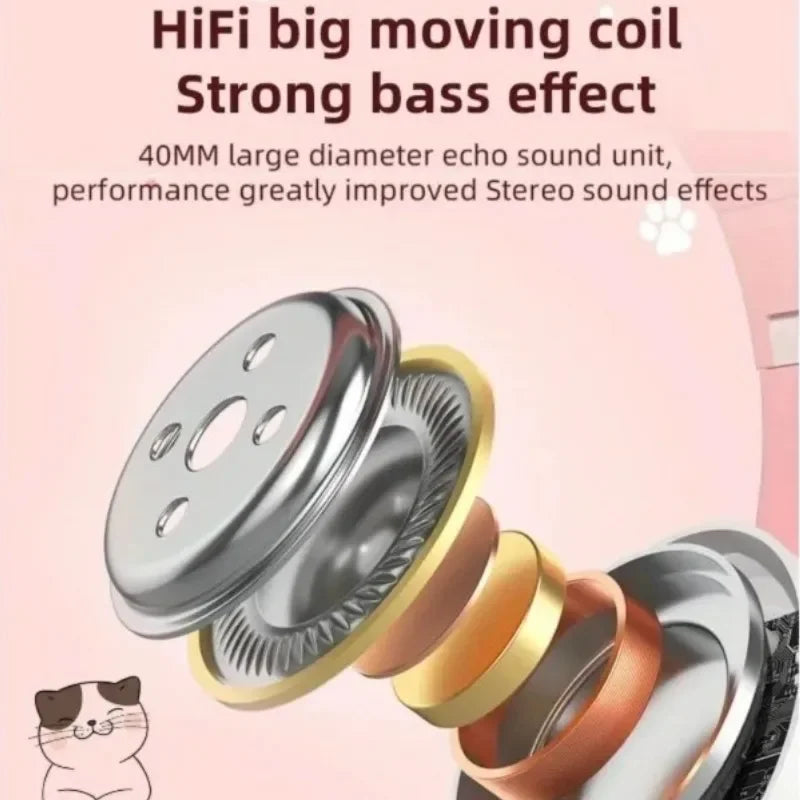 New Cute Cat Wireless Headphones RGB Cute Cat Ears Headset With Microphone Noise Cancelling Kid Stereo Music Children's Gifts