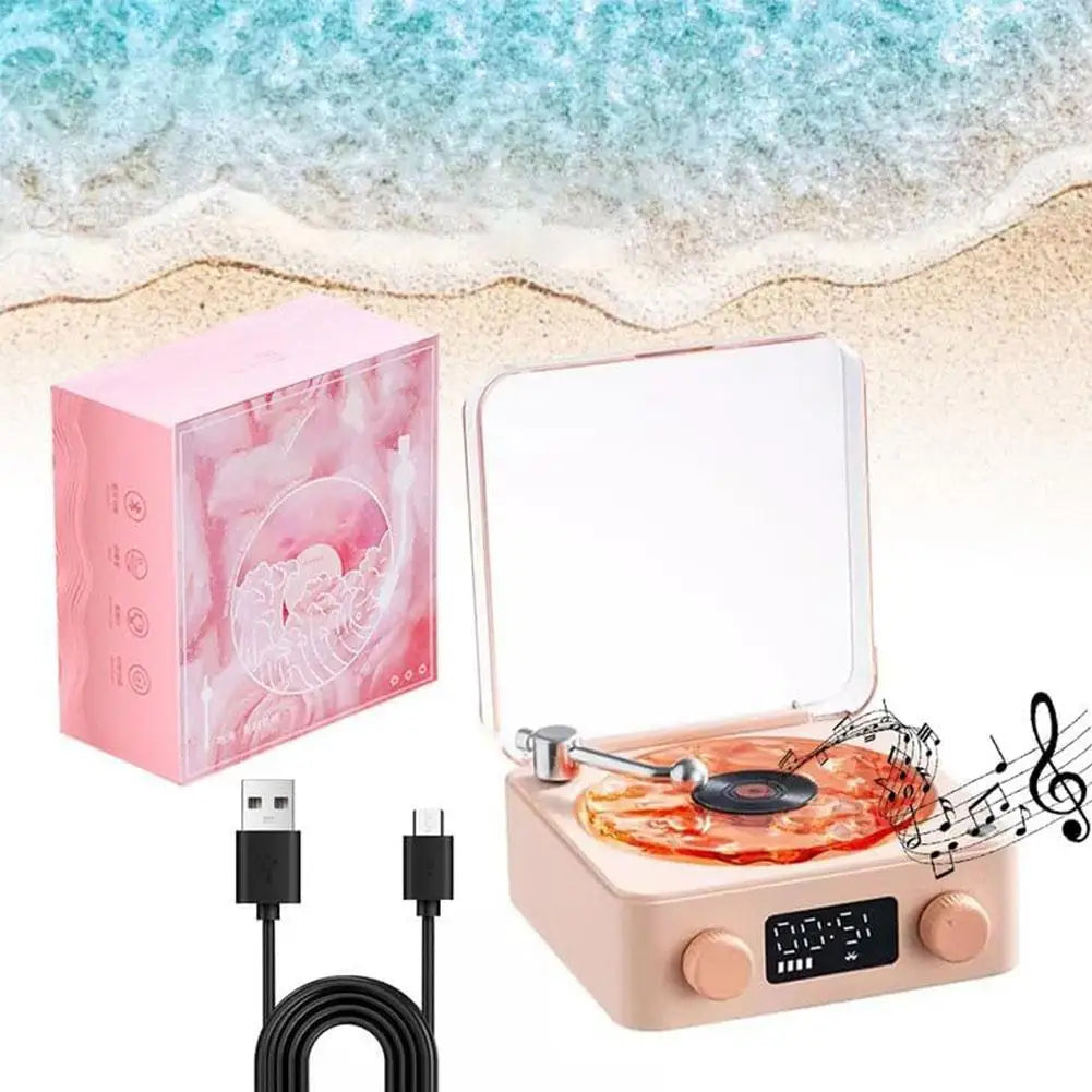 Retro Turntable Speaker With White Noise Wireless Bluetooth Vinyl Record Player Stereo Sound RGB Projection Lamp Effect ﻿