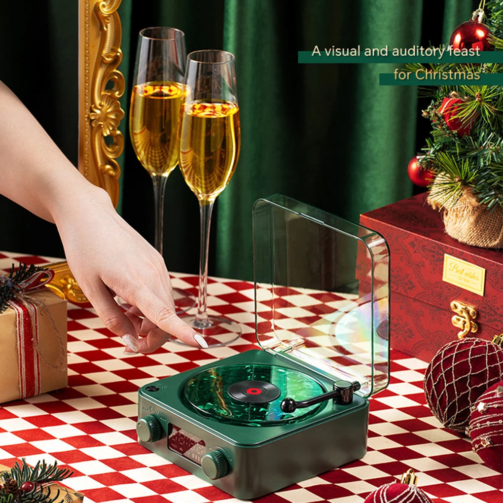 Vinyl Player Bluetooth Speaker with White Noise Retro Turntable Speaker Sleep Aid Speaker with RGB Light