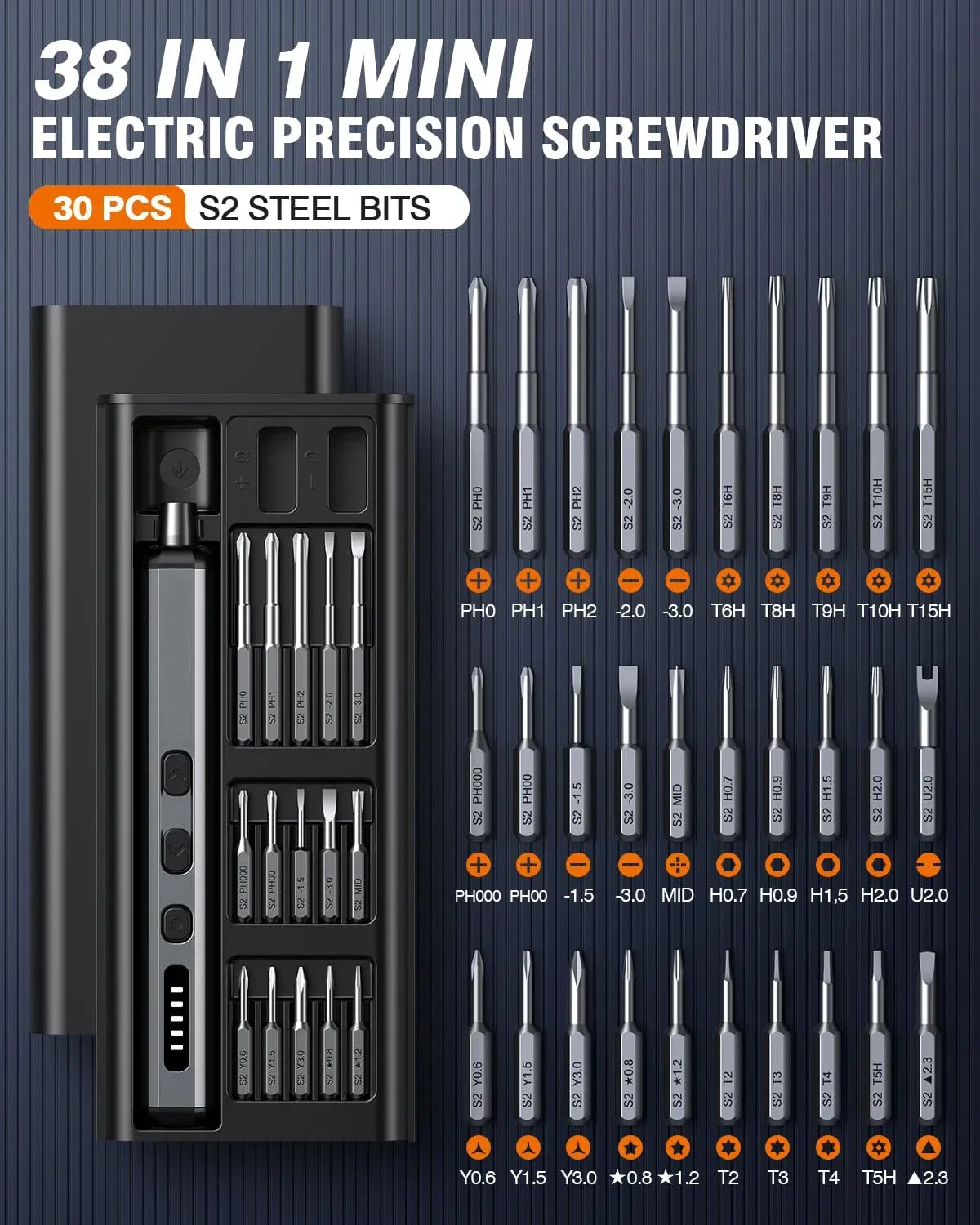 Mini Electric Screwdriver Set Magnetic Screwdriver with 30 Bits 5 Torque Settings Multi-Function Repair Power Tool Set Hand