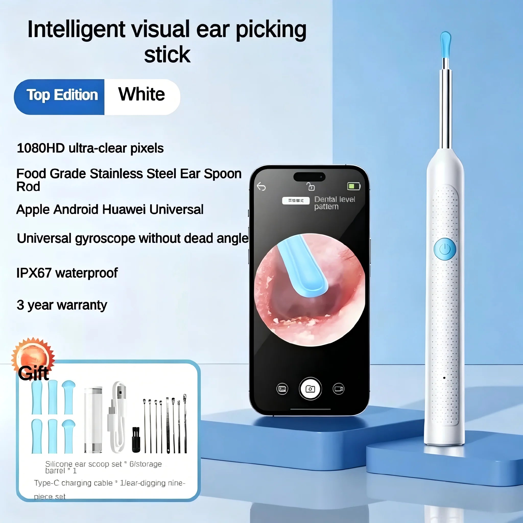 Wireless Visual Ear Cleaner with Camera Safe Ear Wax Removal Otoscope Kit with LED Light Silicone Tip Ear Cleaning Tool for Ho