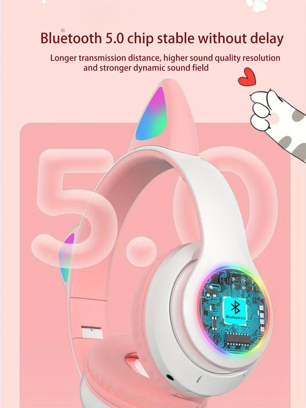 New Cute Cat Wireless Headphones RGB Cute Cat Ears Headset With Microphone Noise Cancelling Kid Stereo Music Children's Gifts