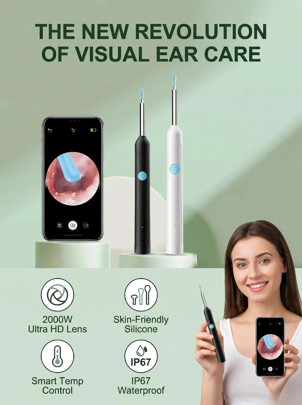 Wireless Visual Ear Cleaner with Camera Safe Ear Wax Removal Otoscope Kit with LED Light Silicone Tip Ear Cleaning Tool for Ho