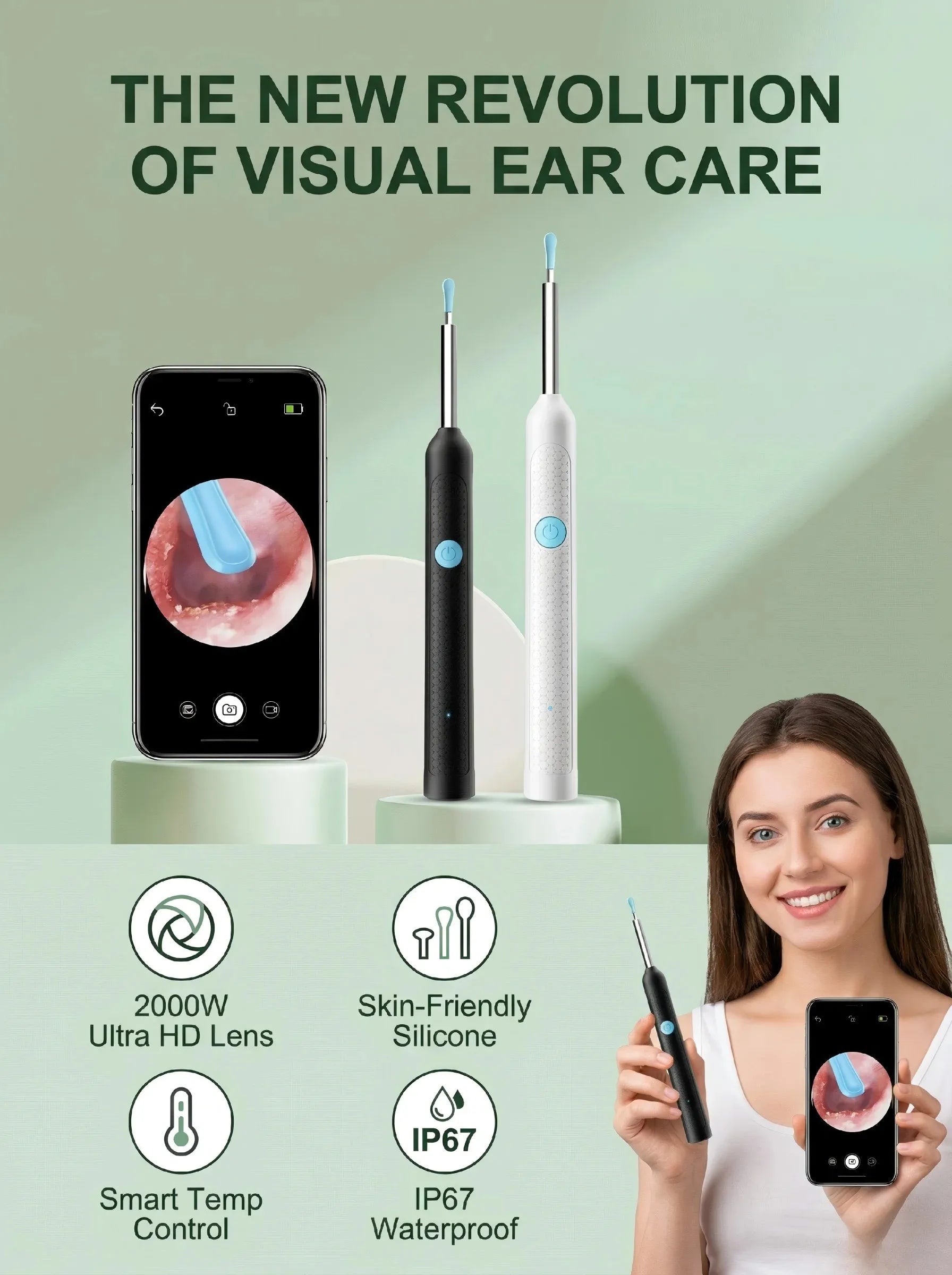 Wireless Visual Ear Cleaner with Camera Safe Ear Wax Removal Otoscope Kit with LED Light Silicone Tip Ear Cleaning Tool for Ho