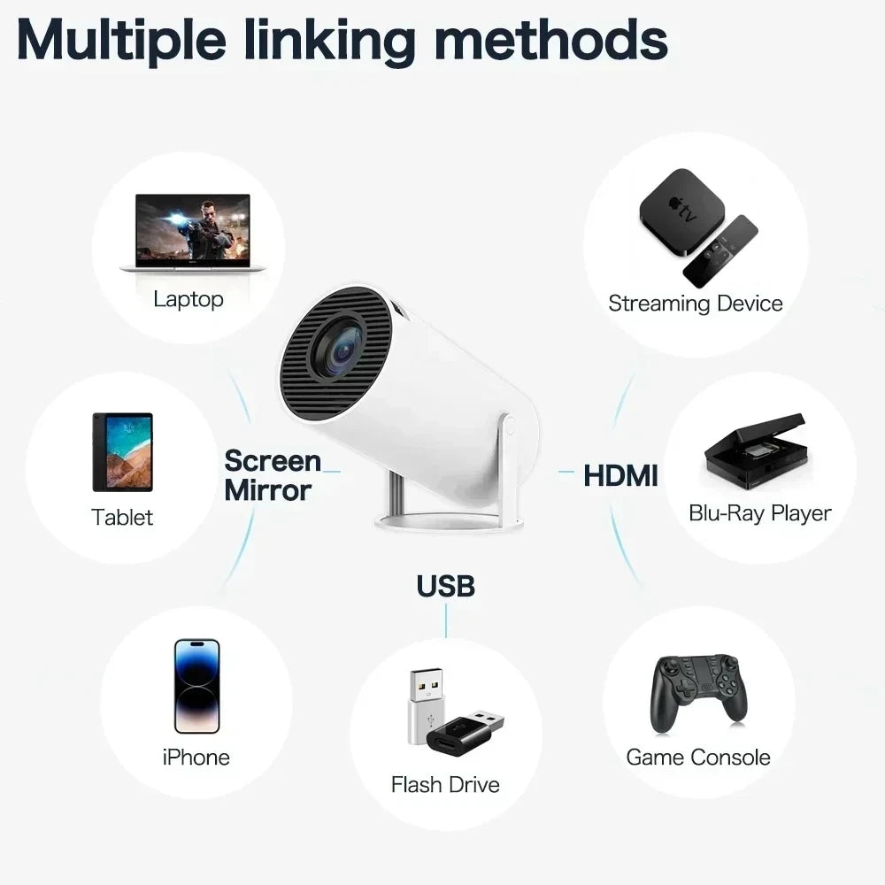 Smart Home Projector 1080P HDR10 4K Supported Portable Mini Projector WiFi Bluetooth Screen Mirroring Theater Beamer TV Stick