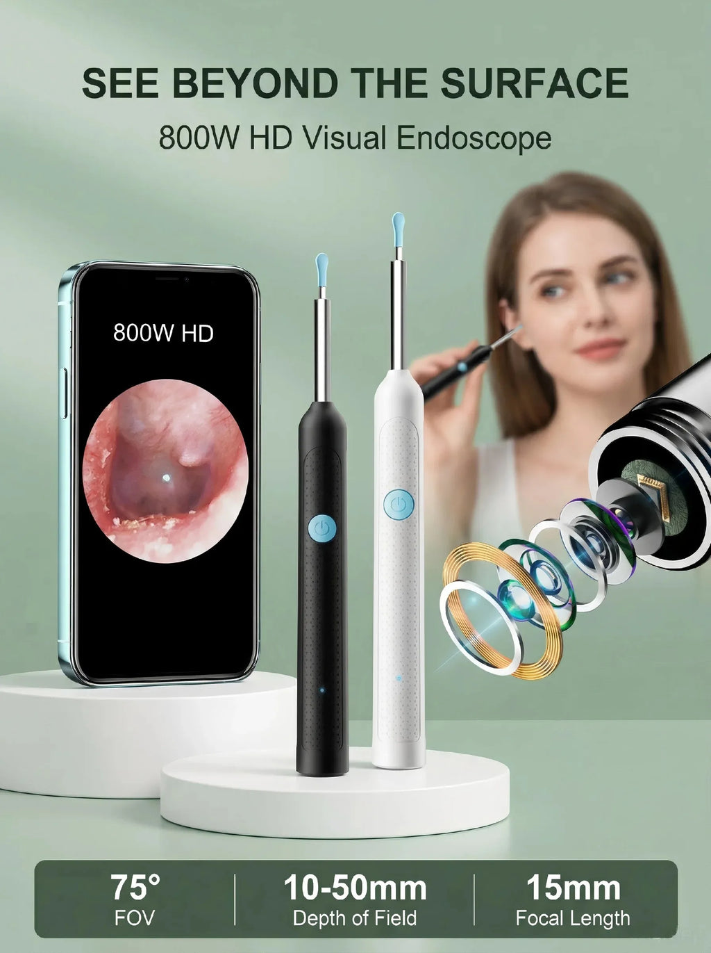 Wireless Visual Ear Cleaner with Camera Safe Ear Wax Removal Otoscope Kit with LED Light Silicone Tip Ear Cleaning Tool for Ho