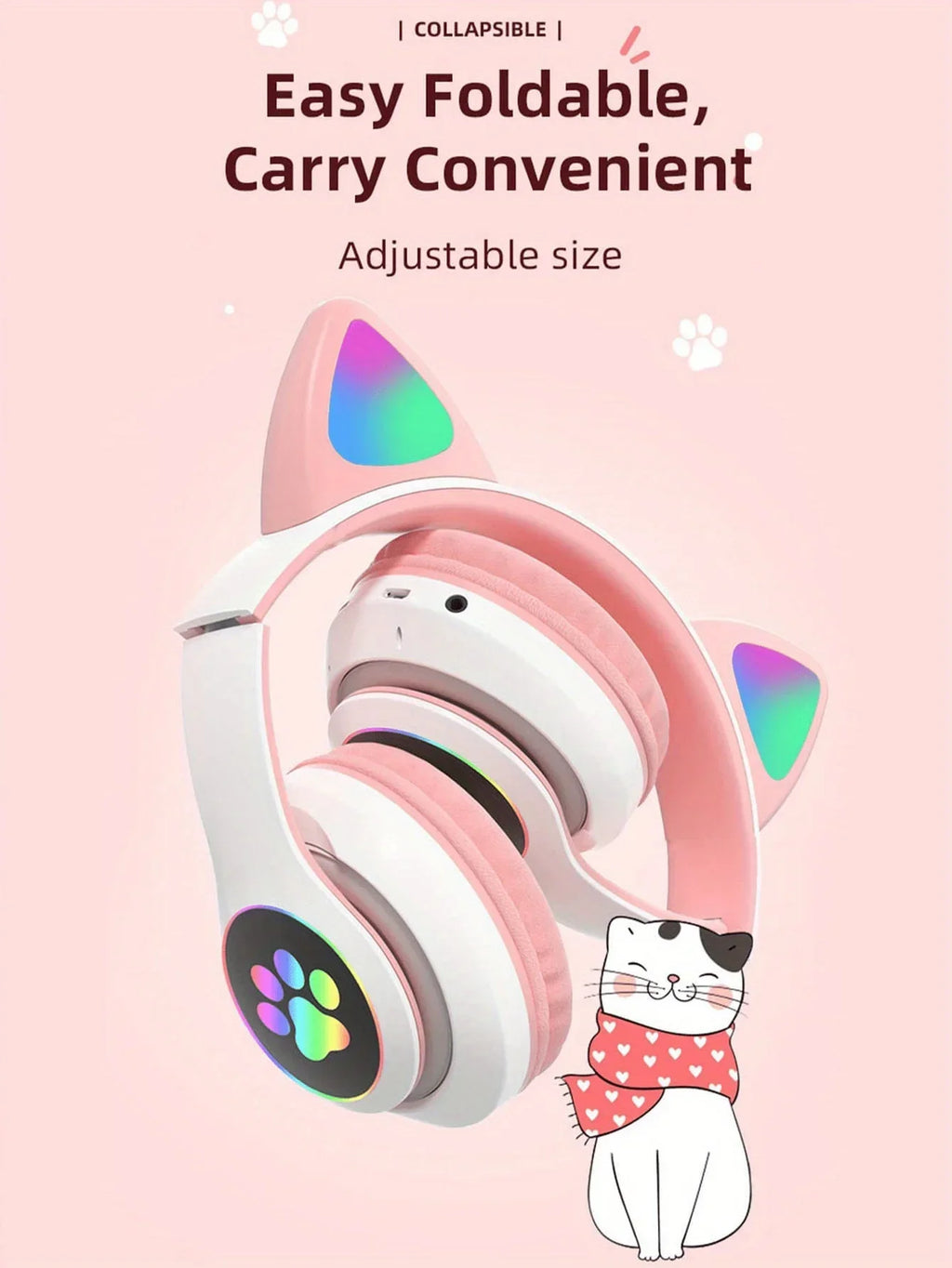 New Cute Cat Wireless Headphones RGB Cute Cat Ears Headset With Microphone Noise Cancelling Kid Stereo Music Children's Gifts