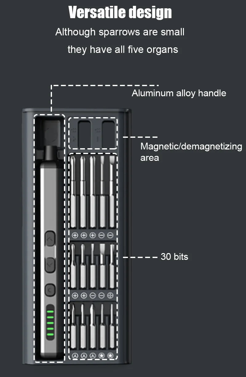 Mini Electric Screwdriver Set Magnetic Screwdriver with 30 Bits 5 Torque Settings Multi-Function Repair Power Tool Set Hand