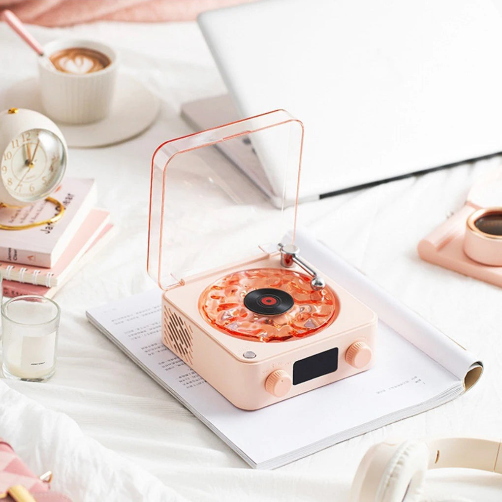 Vinyl Player Bluetooth Speaker with White Noise Retro Turntable Speaker Sleep Aid Speaker with RGB Light
