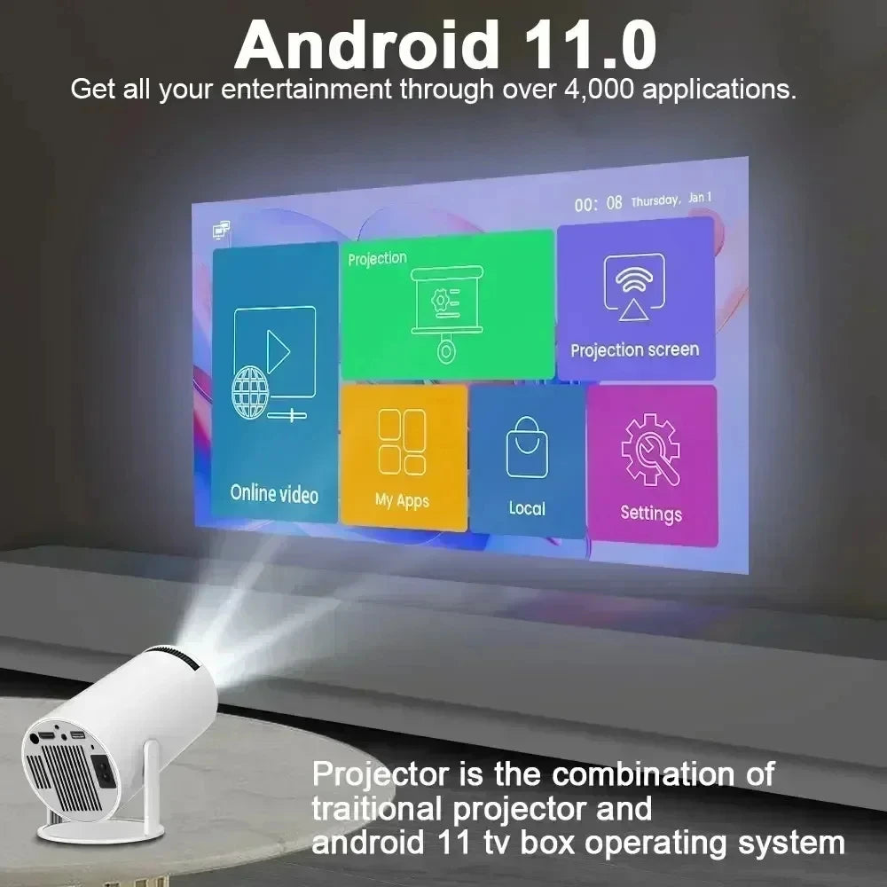 Smart Home Projector 1080P HDR10 4K Supported Portable Mini Projector WiFi Bluetooth Screen Mirroring Theater Beamer TV Stick