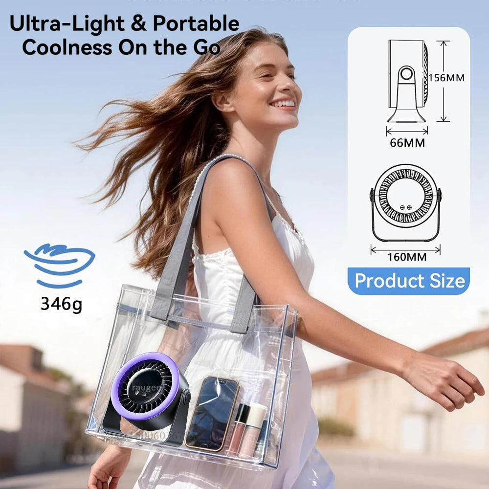 Mini Portable Desk Fan USB Table Fan Rotatable Hanging Wall Mount Fan With Digital Display Rechargeable Camping Desk Fan