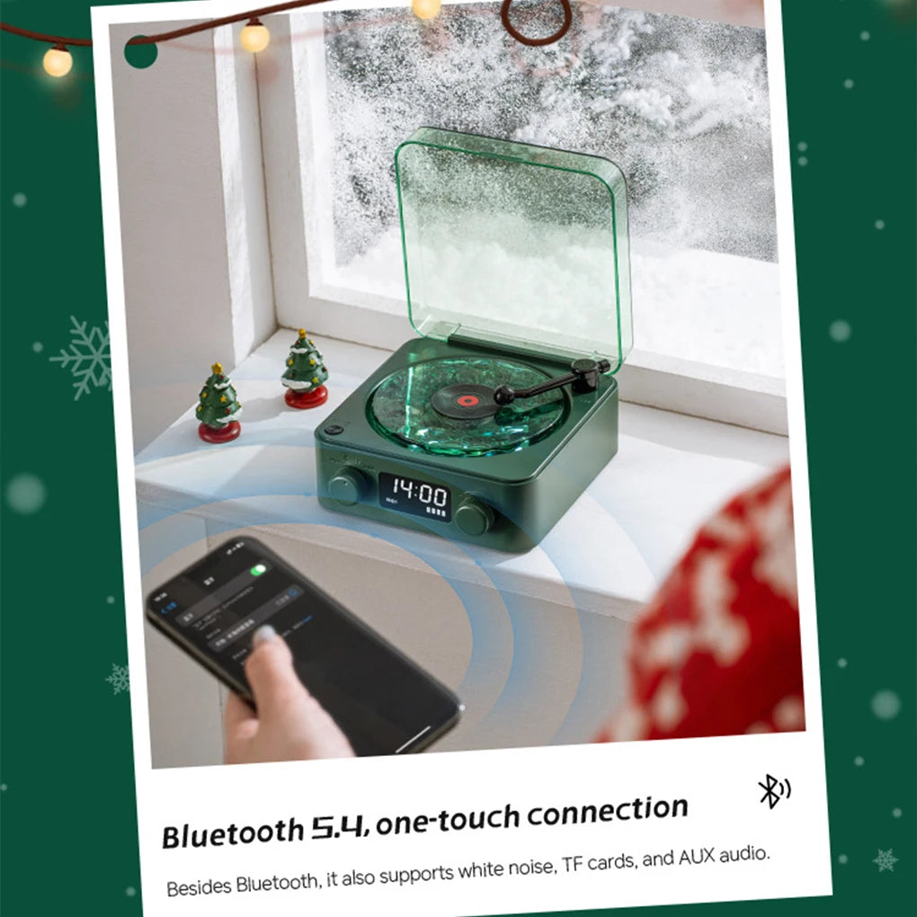 Vinyl Player Bluetooth Speaker with White Noise Retro Turntable Speaker Sleep Aid Speaker with RGB Light