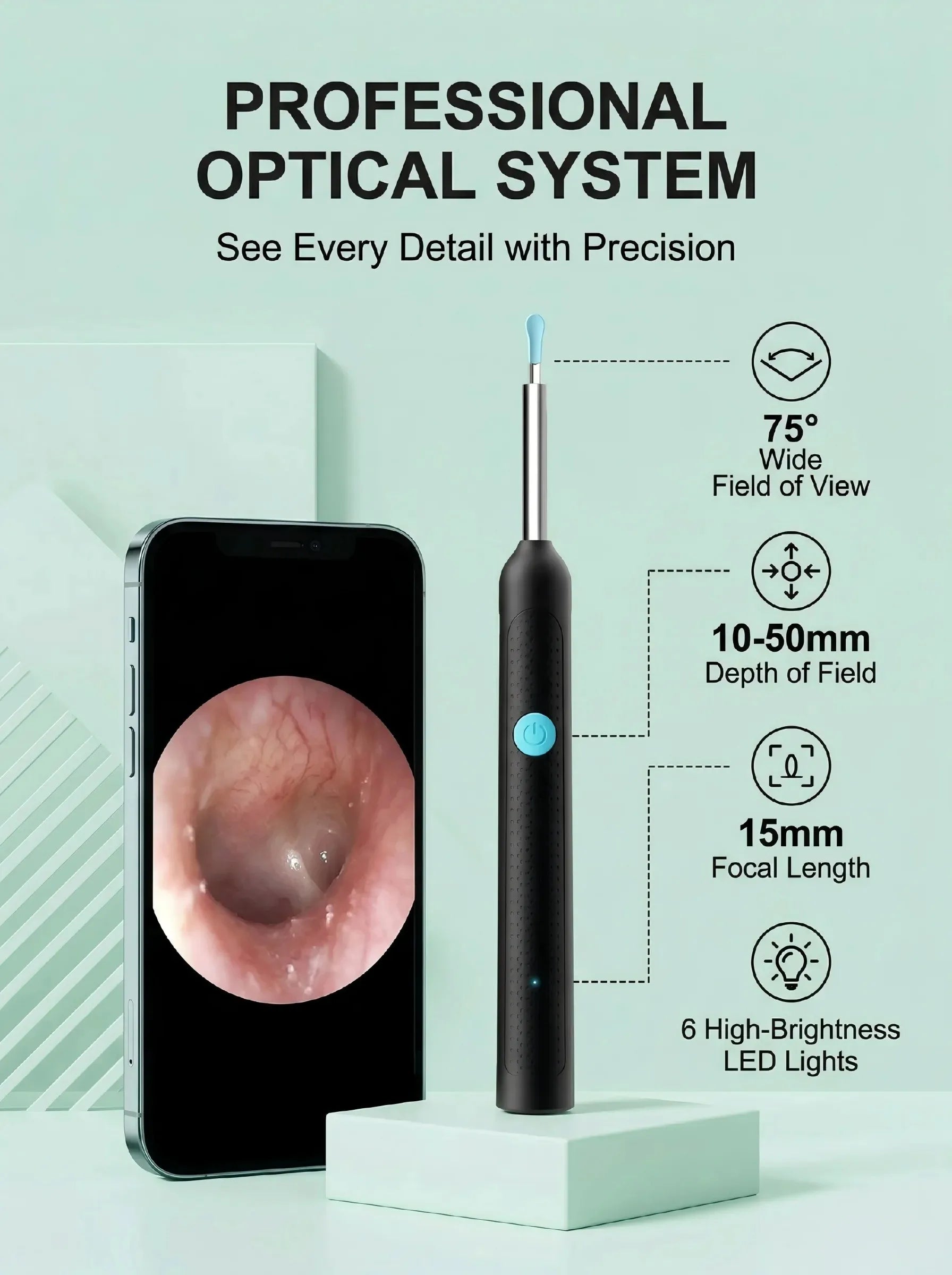 Wireless Visual Ear Cleaner with Camera Safe Ear Wax Removal Otoscope Kit with LED Light Silicone Tip Ear Cleaning Tool for Ho
