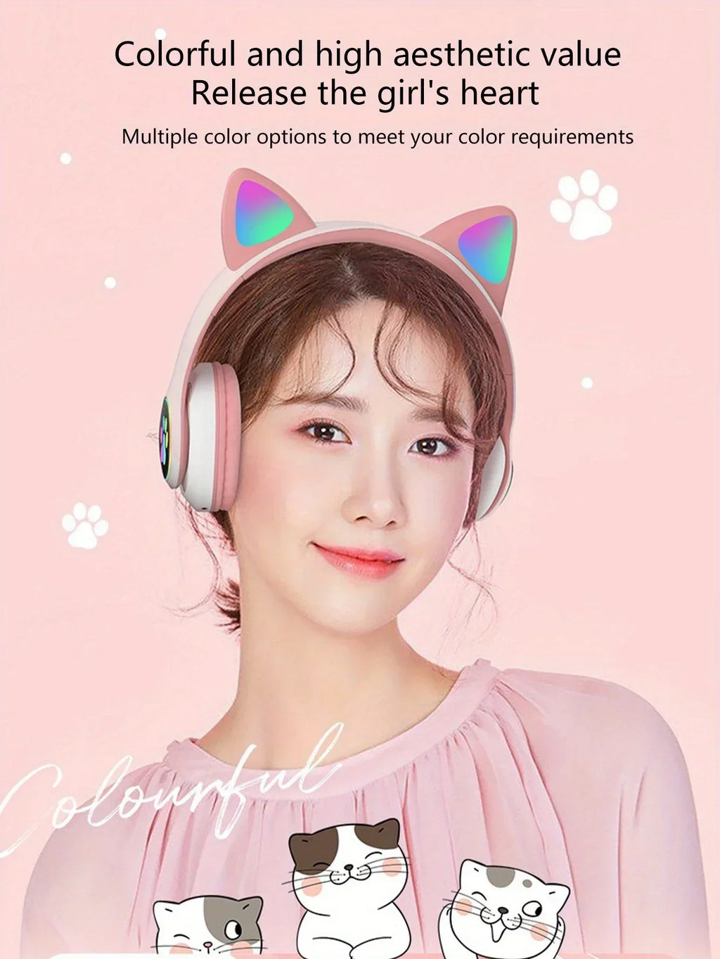 New Cute Cat Wireless Headphones RGB Cute Cat Ears Headset With Microphone Noise Cancelling Kid Stereo Music Children's Gifts
