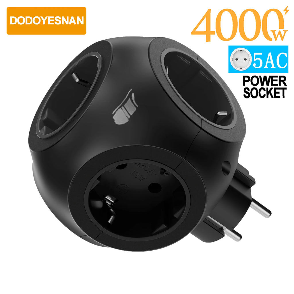 4000W EU Plug Wall Mounted Power Strip 5AC European Standard Outlet Expander Suitable For Bedroom, living room, Outdoor Etc