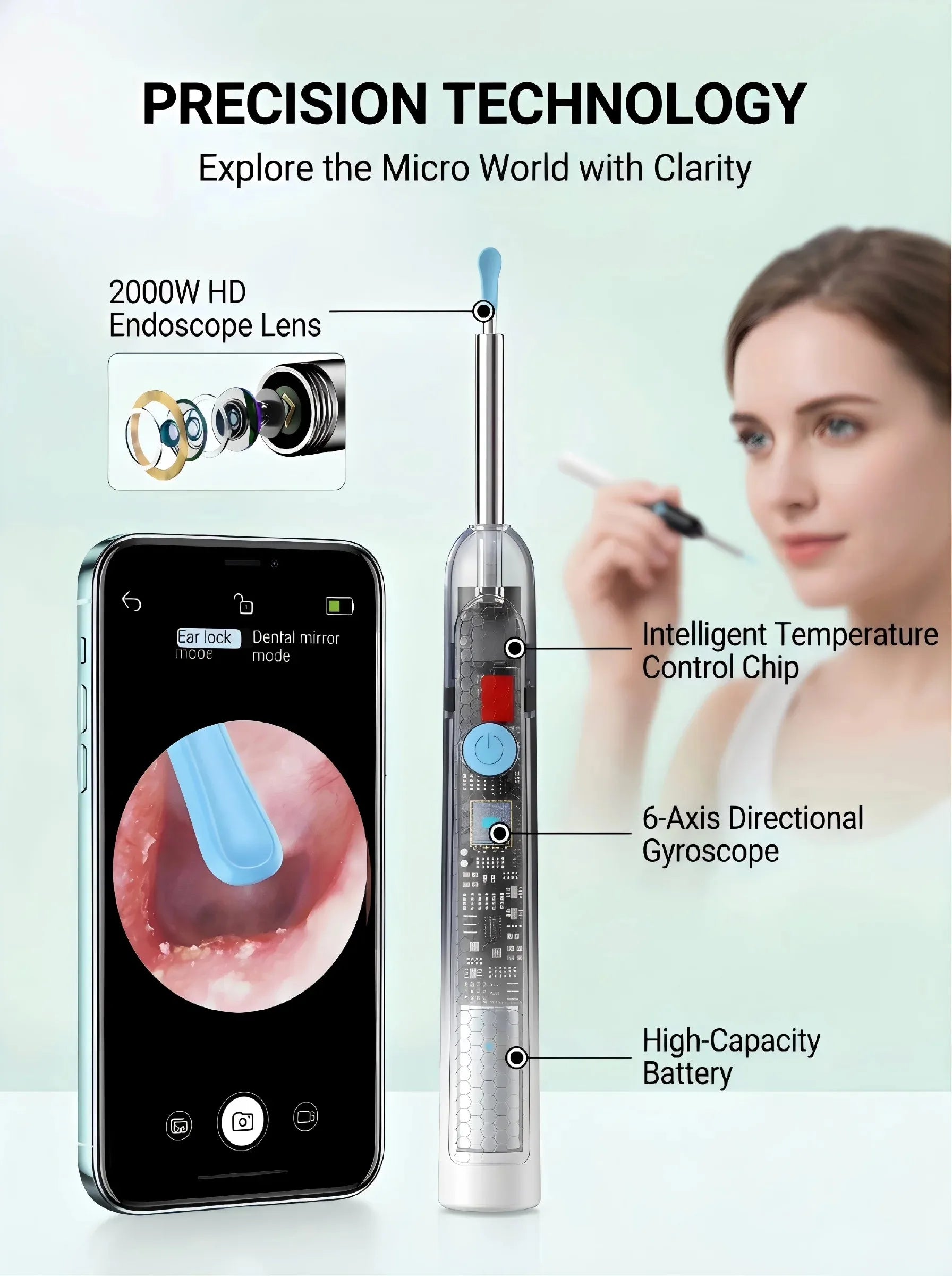 Wireless Visual Ear Cleaner with Camera Safe Ear Wax Removal Otoscope Kit with LED Light Silicone Tip Ear Cleaning Tool for Ho