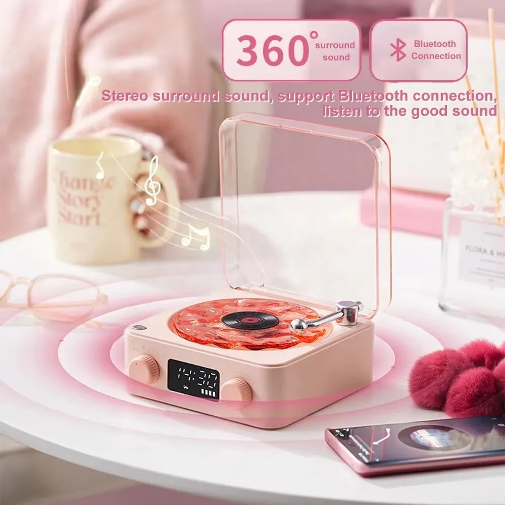 RGB Rhythm Light Waves Vinyl Player BT Speaker with White Noise Retro Turntable Speaker Sleep Aid Vitrola Shaped Speaker