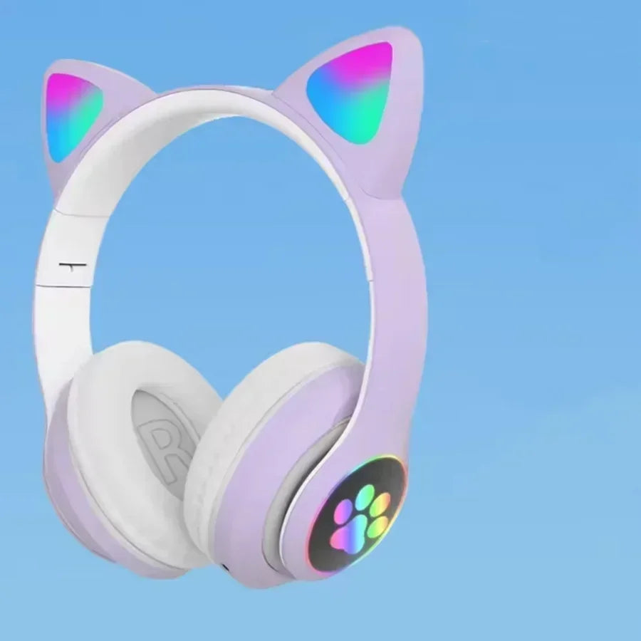 New Cute Cat Wireless Headphones RGB Cute Cat Ears Headset With Microphone Noise Cancelling Kid Stereo Music Children's Gifts