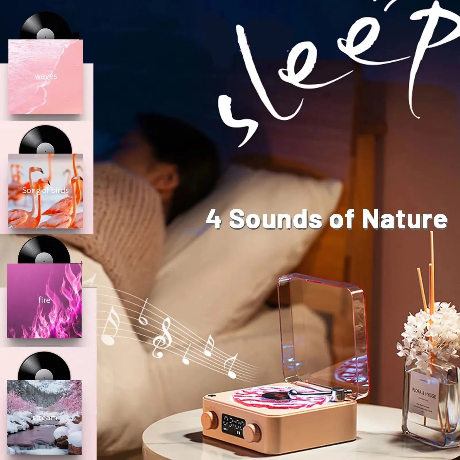 RGB Rhythm Light Waves Vinyl Player BT Speaker with White Noise Retro Turntable Speaker Sleep Aid Vitrola Shaped Speaker