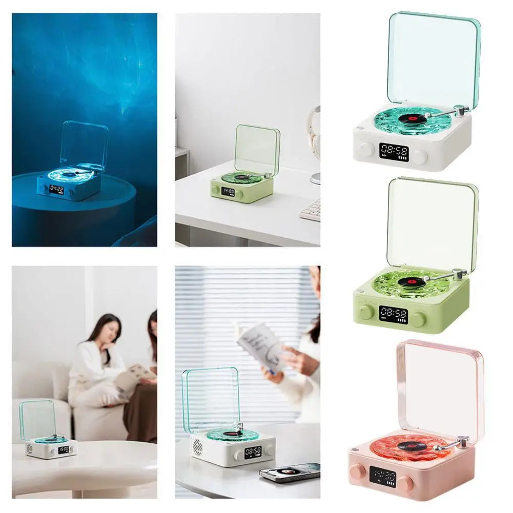 Retro Turntable Speaker With White Noise Wireless Bluetooth Vinyl Record Player Stereo Sound RGB Projection Lamp Effect ﻿
