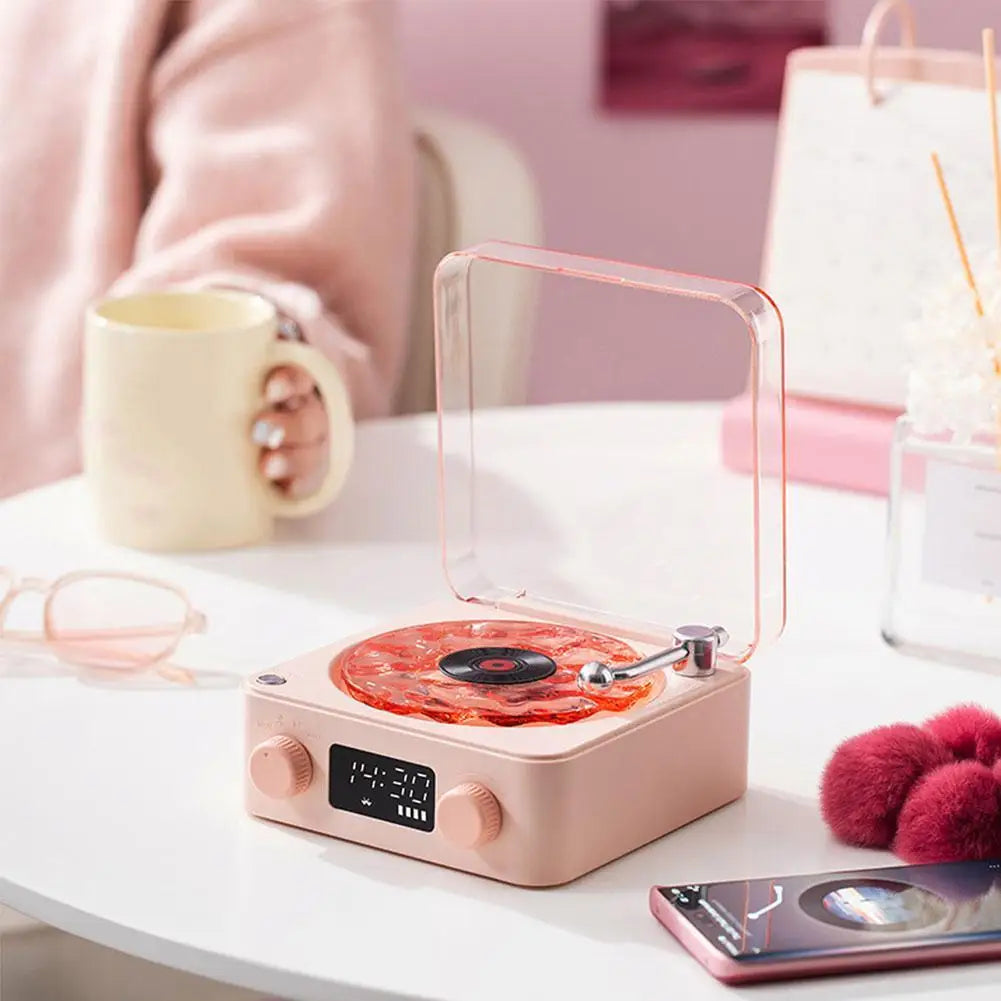 Retro Turntable Speaker With White Noise Wireless Bluetooth Vinyl Record Player Stereo Sound RGB Projection Lamp Effect ﻿