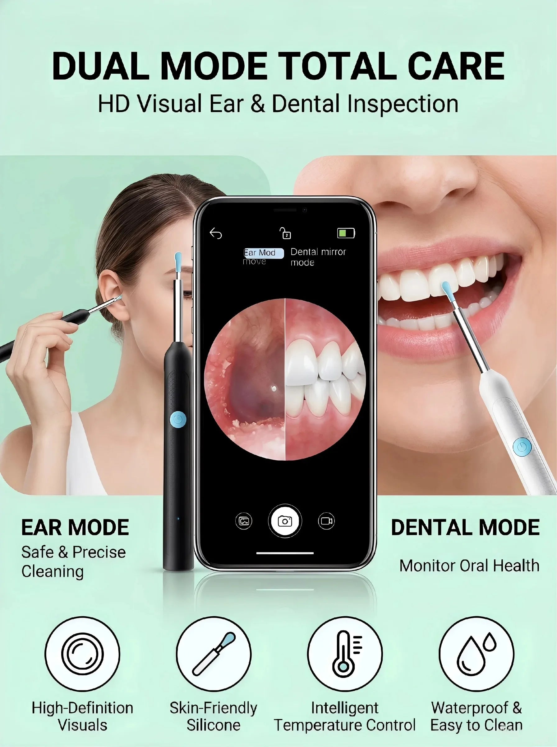 Wireless Visual Ear Cleaner with Camera Safe Ear Wax Removal Otoscope Kit with LED Light Silicone Tip Ear Cleaning Tool for Ho