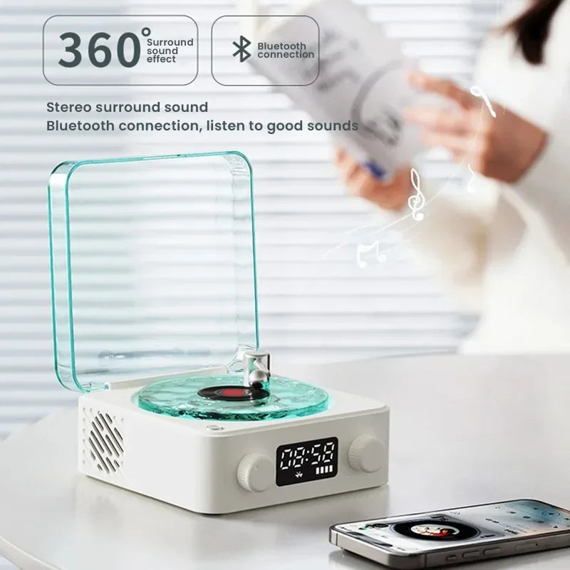 Waves Vinyl Player Bluetooth Speaker with White Noise Retro Turntable Speaker Sleep Aid Vitrola Shaped Speaker with RGB Light