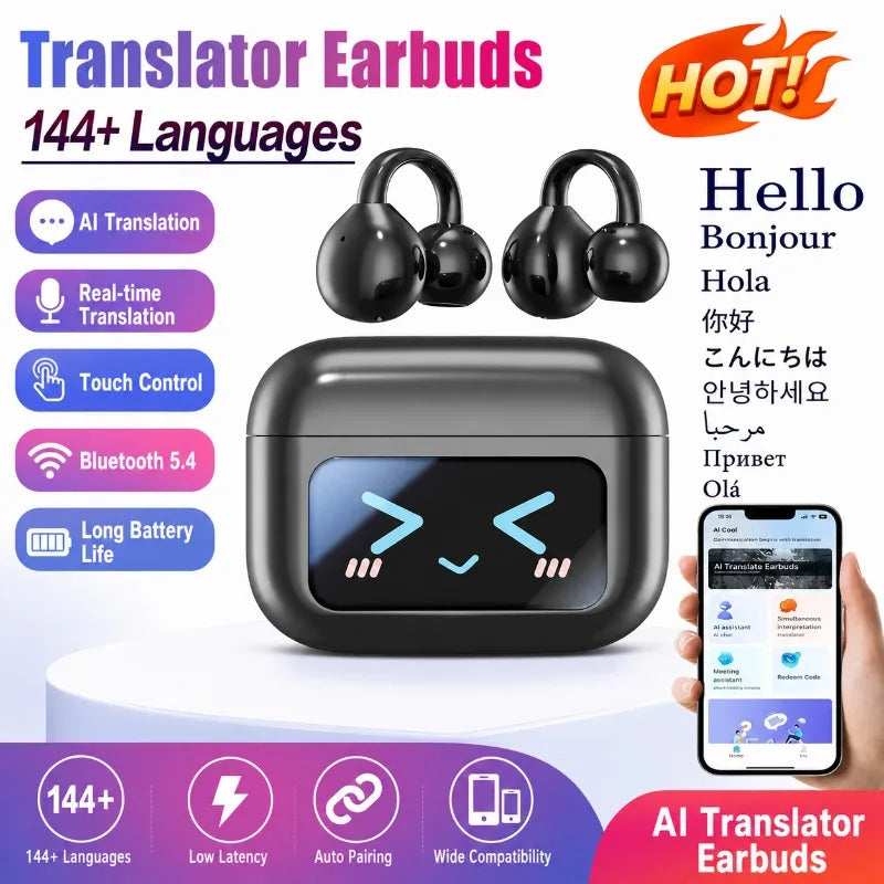 New AI BT Earphone Translation into 144 Languages Wireless Bluetooth Headphone Smart Voice Real Time Headset for Travel Work
