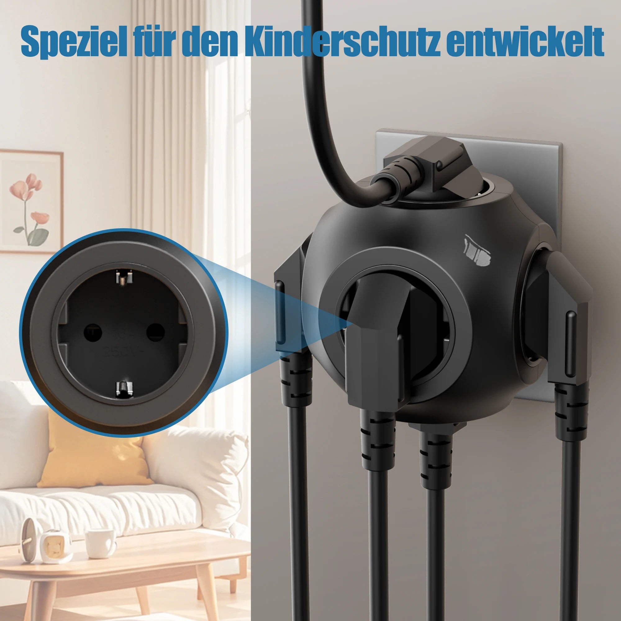 4000W EU Plug Wall Mounted Power Strip 5AC European Standard Outlet Expander Suitable For Bedroom, living room, Outdoor Etc