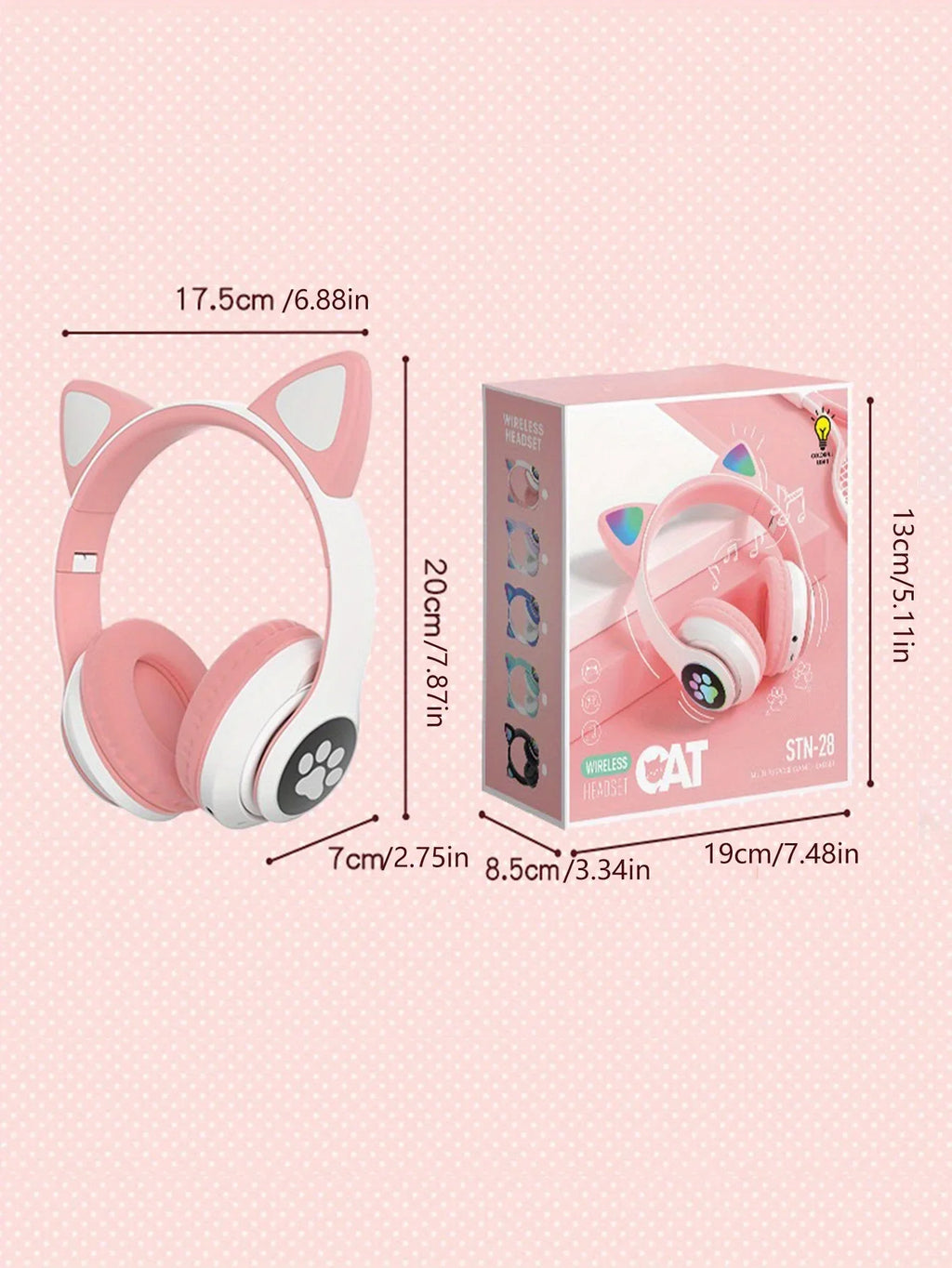 New Cute Cat Wireless Headphones RGB Cute Cat Ears Headset With Microphone Noise Cancelling Kid Stereo Music Children's Gifts