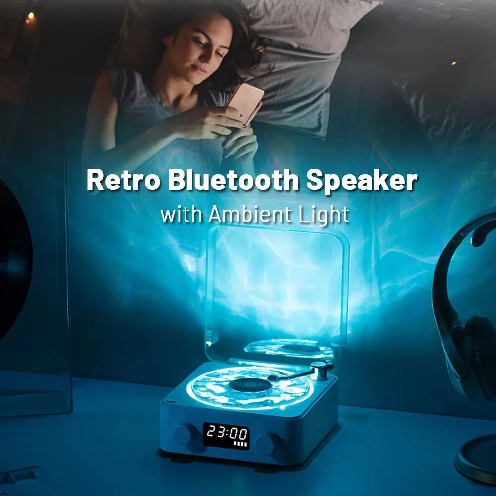 RGB Rhythm Light Waves Vinyl Player BT Speaker with White Noise Retro Turntable Speaker Sleep Aid Vitrola Shaped Speaker
