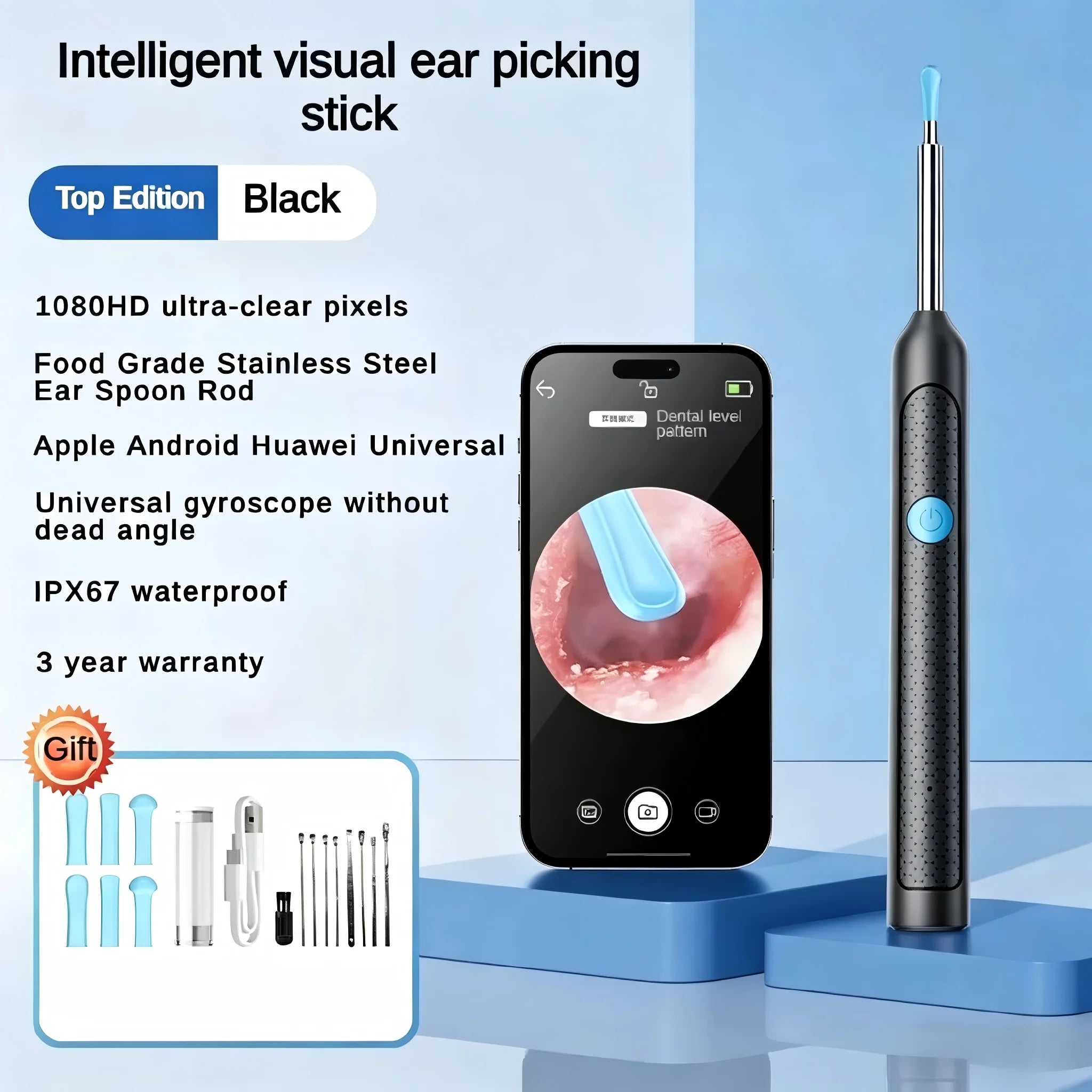 Wireless Visual Ear Cleaner with Camera Safe Ear Wax Removal Otoscope Kit with LED Light Silicone Tip Ear Cleaning Tool for Ho