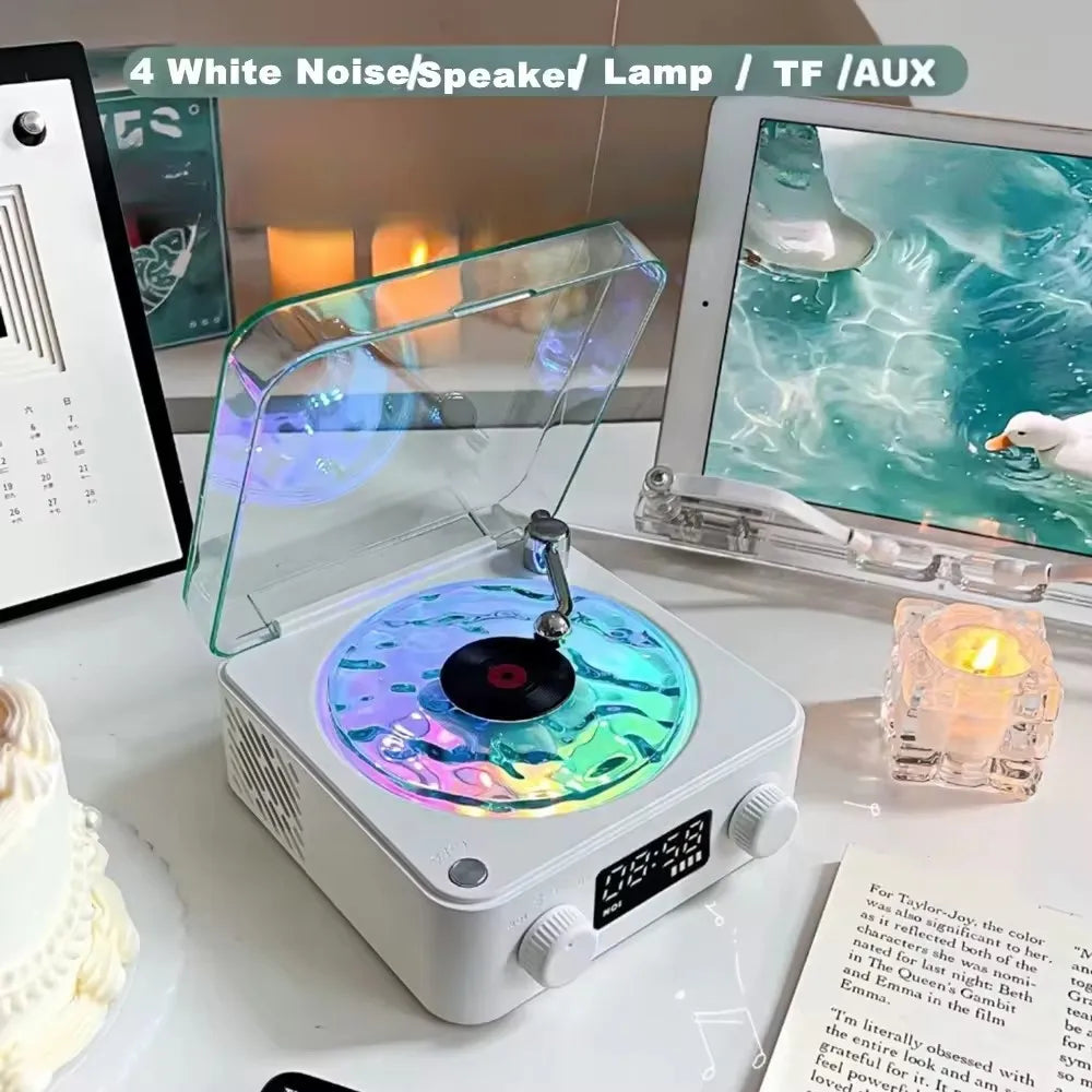 RGB Rhythm Light Waves Vinyl Player BT Speaker with White Noise Retro Turntable Speaker Sleep Aid Vitrola Shaped Speaker