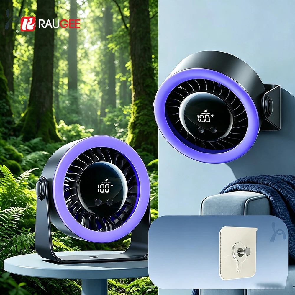 Mini Portable Desk Fan USB Table Fan Rotatable Hanging Wall Mount Fan With Digital Display Rechargeable Camping Desk Fan