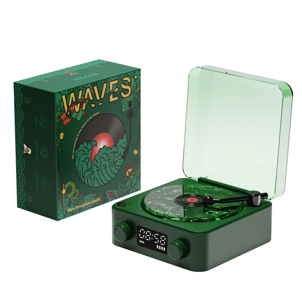 Vinyl Player Bluetooth Speaker with White Noise Retro Turntable Speaker Sleep Aid Speaker with RGB Light
