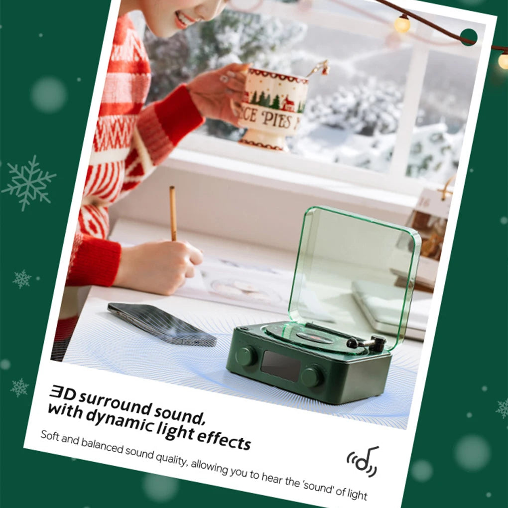 Vinyl Player Bluetooth Speaker with White Noise Retro Turntable Speaker Sleep Aid Speaker with RGB Light