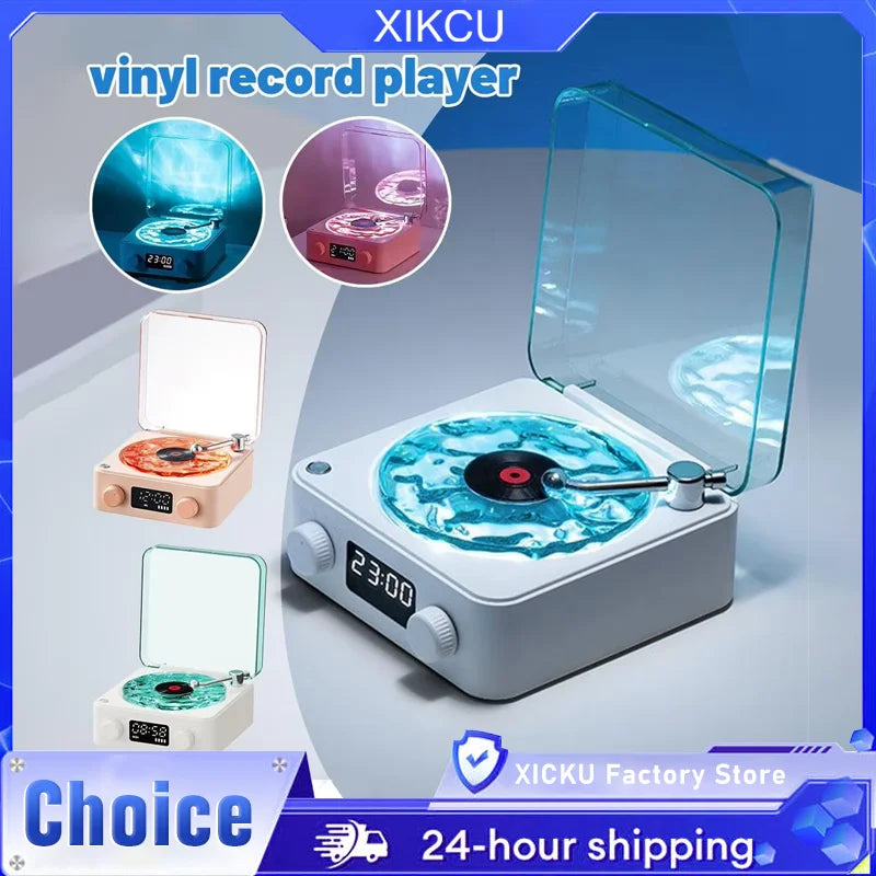 Waves Vinyl Player Bluetooth Speaker with White Noise Retro Turntable Speaker Sleep Aid Vitrola Shaped Speaker with RGB Light