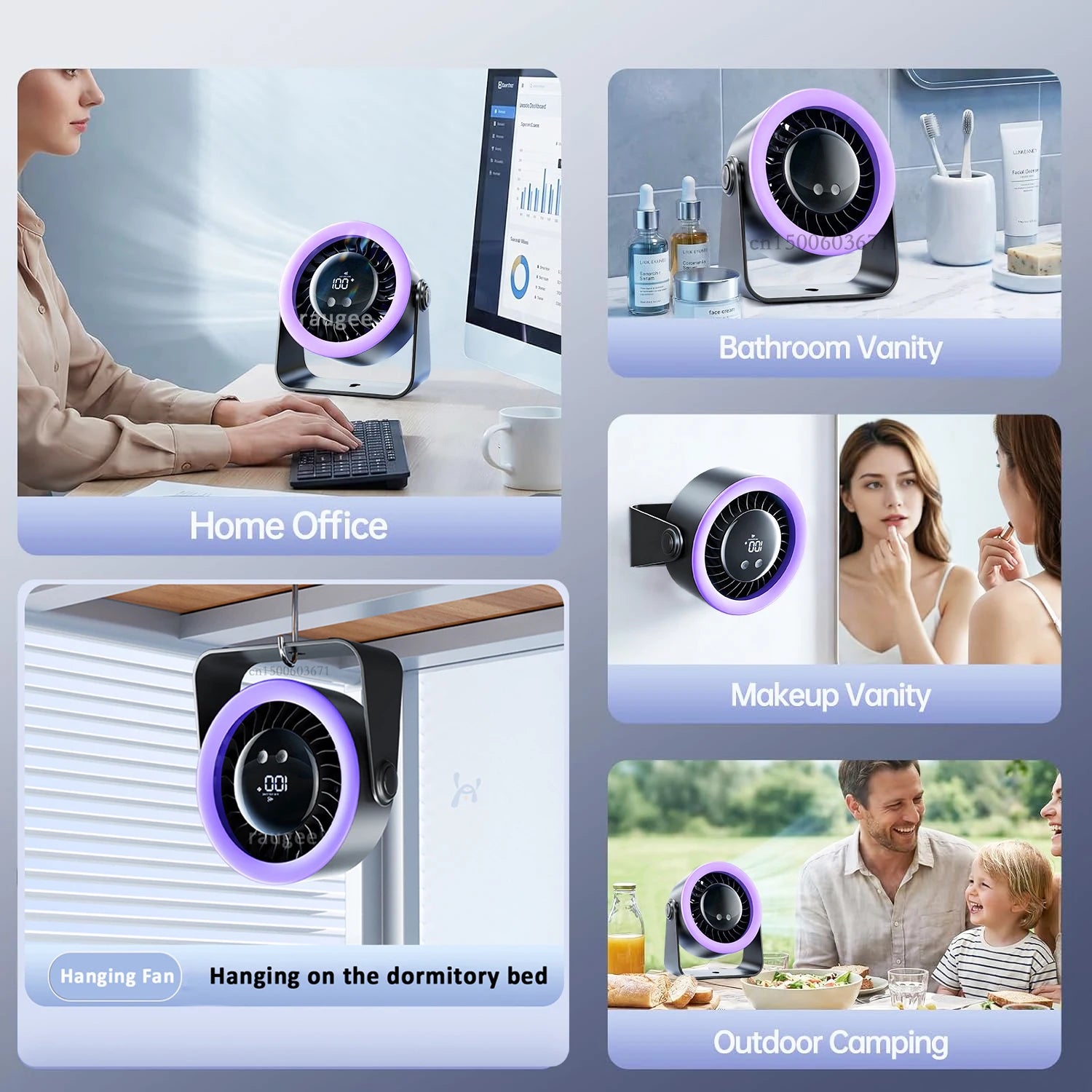 Mini Portable Desk Fan USB Table Fan Rotatable Hanging Wall Mount Fan With Digital Display Rechargeable Camping Desk Fan