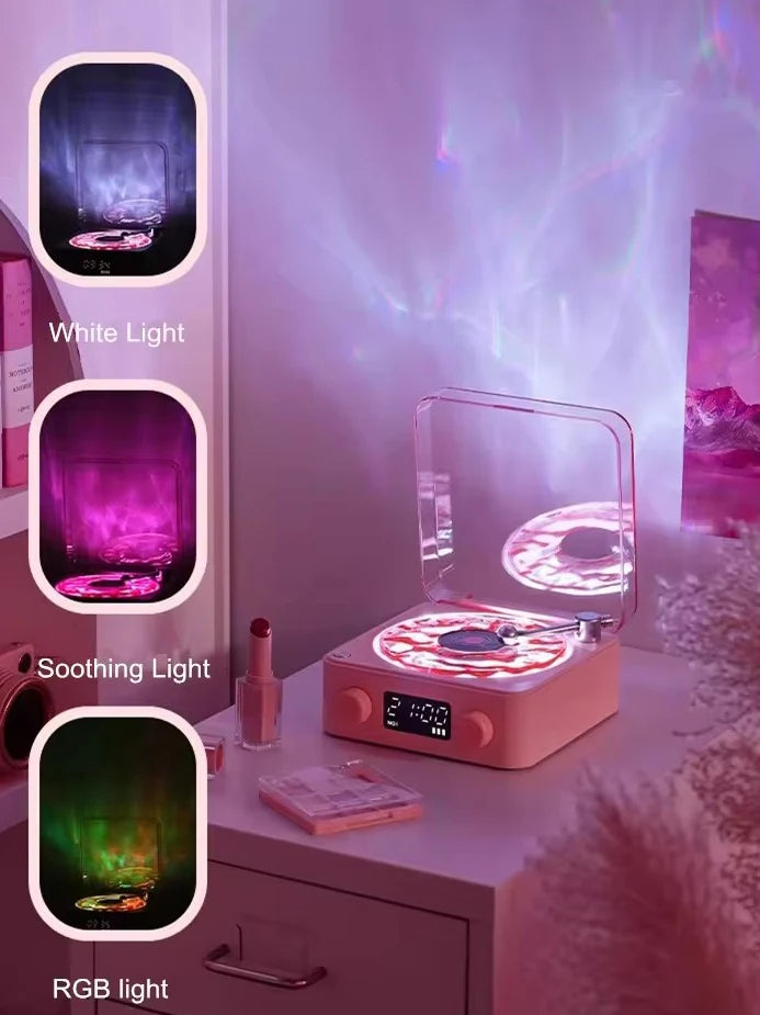 RGB Rhythm Light Waves Vinyl Player BT Speaker with White Noise Retro Turntable Speaker Sleep Aid Vitrola Shaped Speaker