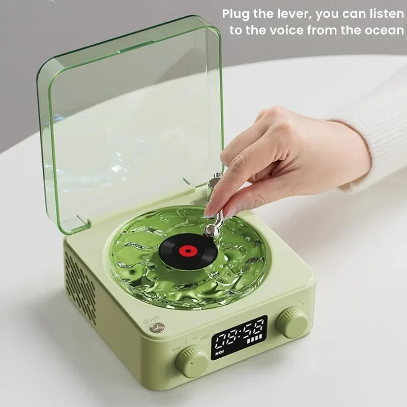 Waves Vinyl Player Bluetooth Speaker with White Noise Retro Turntable Speaker Sleep Aid Vitrola Shaped Speaker with RGB Light